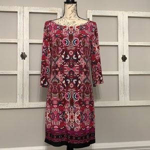 LAUNDRY by Shelli Segal Dress Small Calypso Pink CutOut Back Lined  3/4 sleeves